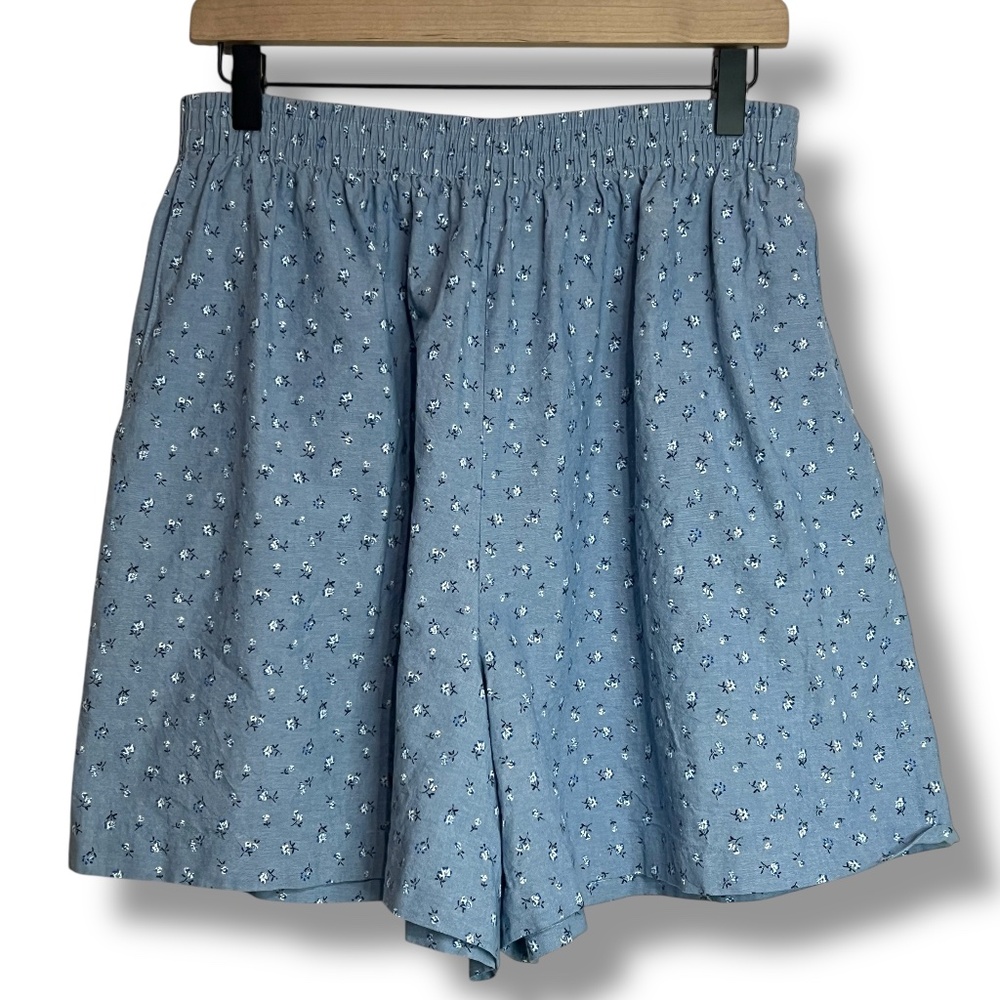 Vntg Briggs Gathered Waist Floral Pull-On Shorts Sz 16 Petite Cotton Made In USA